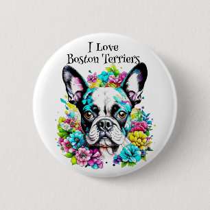 Boston Terrier en Bloemen Ronde Button 5,7 Cm