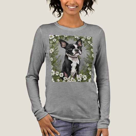 Boston Terrier en Massachusetts Mayflowers 3 Tri-Blend Shirt (Voorkant)