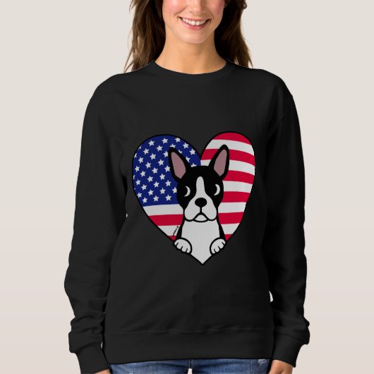 Boston Terrier en US Heart Trui (Voorkant)