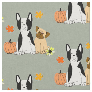 Boston Terrier et tissu de motif de chute de