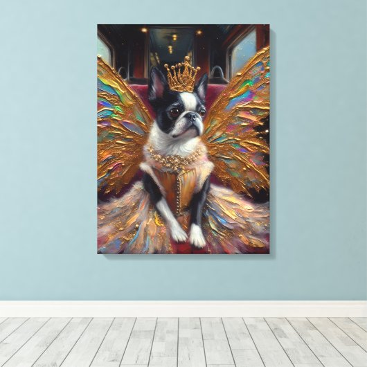 Boston Terrier Fairy Canvas Afdruk (Insitu (Houten vloer))