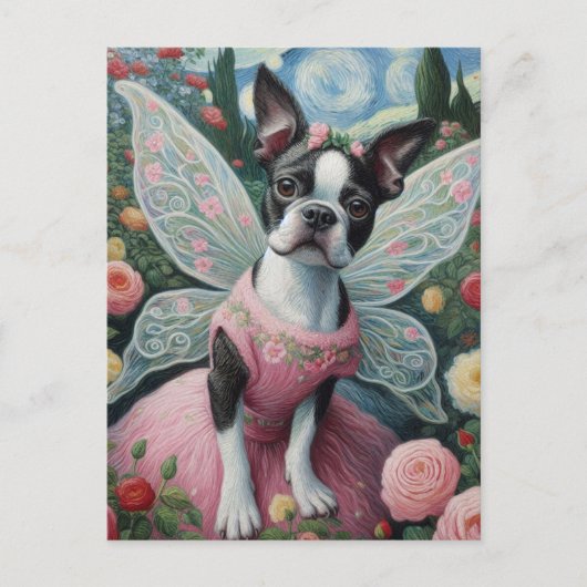 Boston Terrier Fairy in een bloementuin Briefkaart (Voorkant)
