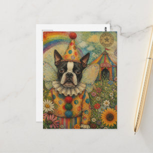 Boston Terrier Fee Clown Kleurrijk Circus  Briefkaart