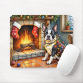 Boston Terrier Fireplace with Christmas Lights Muismat (Met muis)