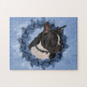 Boston Terrier Flowers Dog Art Foto schilderen Legpuzzel