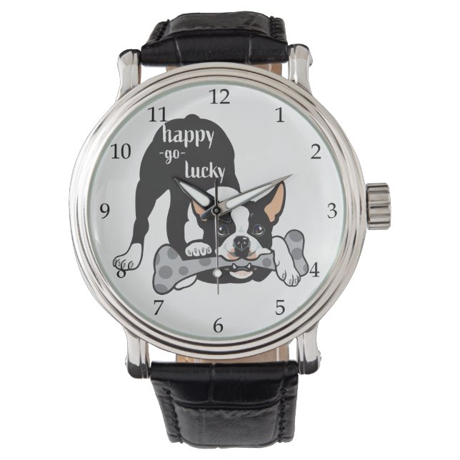 Boston Terrier. Gelukkig geluk Horloge (Voorkant)