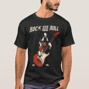 Boston Terrier Gitaarspelende Rock and Roll Hond L T-shirt
