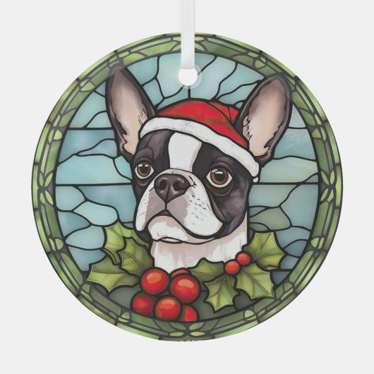 Boston Terrier Glas in lood Kerst Glas Ornament (Voorkant)