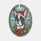 Boston Terrier Glas in lood Kerst Ornament (Voorkant links)