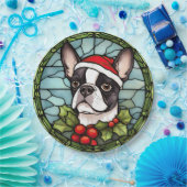 Boston Terrier Glas in lood Kerst Papieren Bordje (Feest)