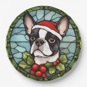 Boston Terrier Glas in lood Kerst Papieren Bordje (Voorkant)
