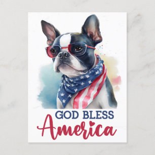 Boston Terrier, God Bless America Ansichtkaart Briefkaart