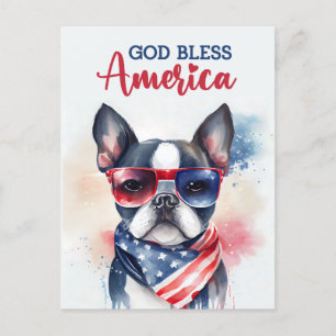 Boston Terrier, God zegene Amerika Briefkaart