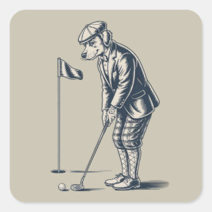 Boston Terrier Golf Vintage Hond Golfen Boston Moe Vierkante Sticker