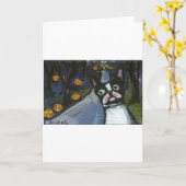Boston Terrier griezelig Halloween Kaart (Gele Bloem)