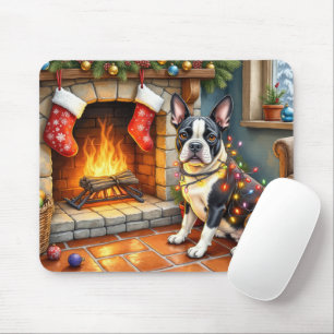 Boston Terrier Haard met Kerstverlichting Muismat