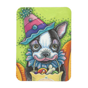 BOSTON TERRIER HALLOWEEN CLOWN, CUTE DOG MAGNET MAGNEET