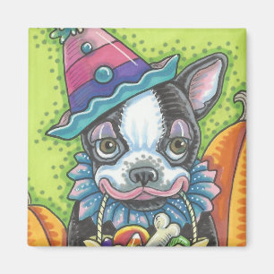 BOSTON TERRIER HALLOWEEN CLOWN, DOG MAGNET Square Magneet