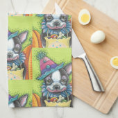 BOSTON TERRIER HALLOWEEN CLOWN, SERVIETTE DE CUISI (Quart Plié)