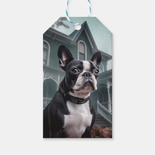 Boston Terrier Halloween Verschrikkelijk Cadeaulabel (Voorkant)
