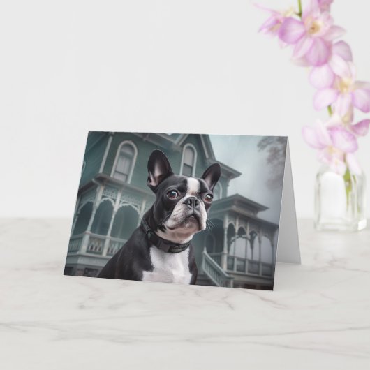 Boston Terrier Halloween Verschrikkelijk Kaart (Orchidee)