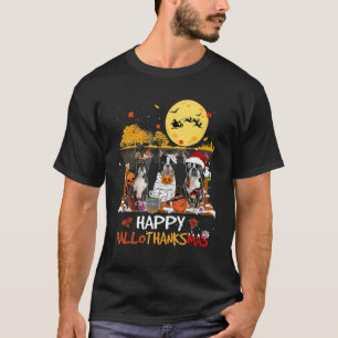 Boston Terrier Happy Hanksmas Halloween dan T-shirt