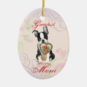 Boston Terrier Heart Mom Céramique Ornement