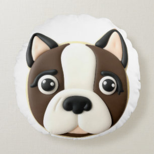 Boston Terrier Hond 3D Geïnspireerd Rond Kussen