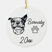 Boston Terrier Hond Aangepaste Naam & Jaar Lijn Ku Keramisch Ornament (Voorkant)