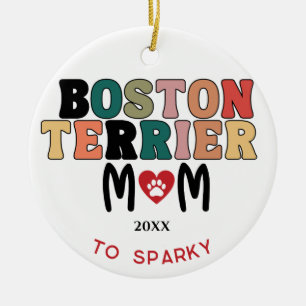 Boston Terrier Hond Foto Moeder Hart Keramisch Ornament