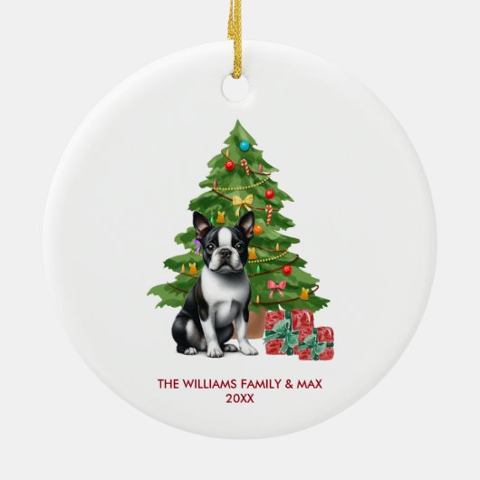 Boston Terrier hond gepersonaliseerde kerst Keramisch Ornament (Achterkant)