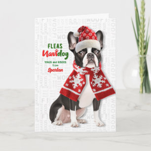 Boston Terrier Hond Grappige Vlooien Navidog met N Feestdagen Kaart