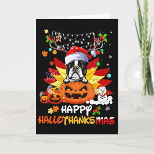 Boston Terrier hond Halloween en vrolijk kerstfees Kaart