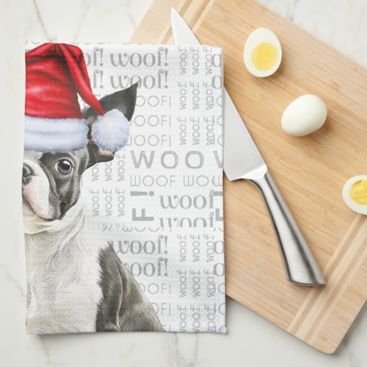 Boston Terrier hond in een kerstboom Theedoek (Quarter Fold)