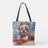 Boston Terrier Hond in Sledge Laat het Sneeuw Kers Draagtas (Achterkant)