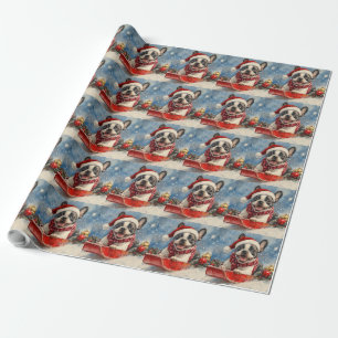 Boston Terrier-hond in slee Laat het sneeuwen Kers Cadeaupapier