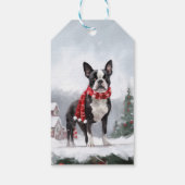 Boston Terrier Hond in Sneeuw Kerstmis Cadeaulabel (Achterkant)