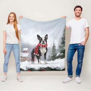Boston Terrier Hond in Sneeuw Kerstmis Fleece Deken