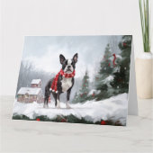 Boston Terrier Hond in Sneeuw Kerstmis Kaart (Voorkant)