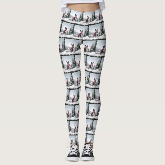 Boston Terrier Hond in Sneeuw Kerstmis Leggings (Voorkant)