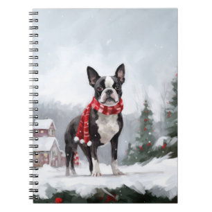 Boston Terrier Hond in Sneeuw Kerstmis Notitieboek
