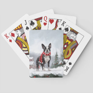 Boston Terrier Hond in Sneeuw Kerstmis Pokerkaarten