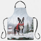 Boston Terrier Hond in Sneeuw Kerstmis Schort (Voorkant)