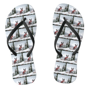 Boston Terrier Hond in Sneeuw Kerstmis Teenslippers