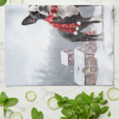 Boston Terrier Hond in Sneeuw Kerstmis Theedoek (Gevouwen)