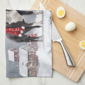 Boston Terrier Hond in Sneeuw Kerstmis Theedoek (Quarter Fold)