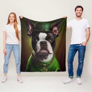 Boston Terrier hond in St. Patrick's Day jurk Fleece Deken