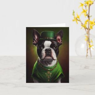Boston Terrier hond in St. Patrick's Day jurk Kaart