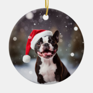 Boston Terrier Hond Kerstaandenken Keramisch Ornament
