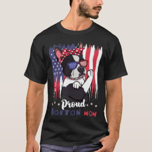 Boston Terrier hond met zonnebril Amerikaanse vlag T-shirt